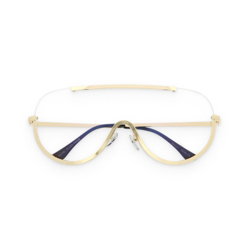 Clear Gold-Framed Rimless Shield Sunglasses