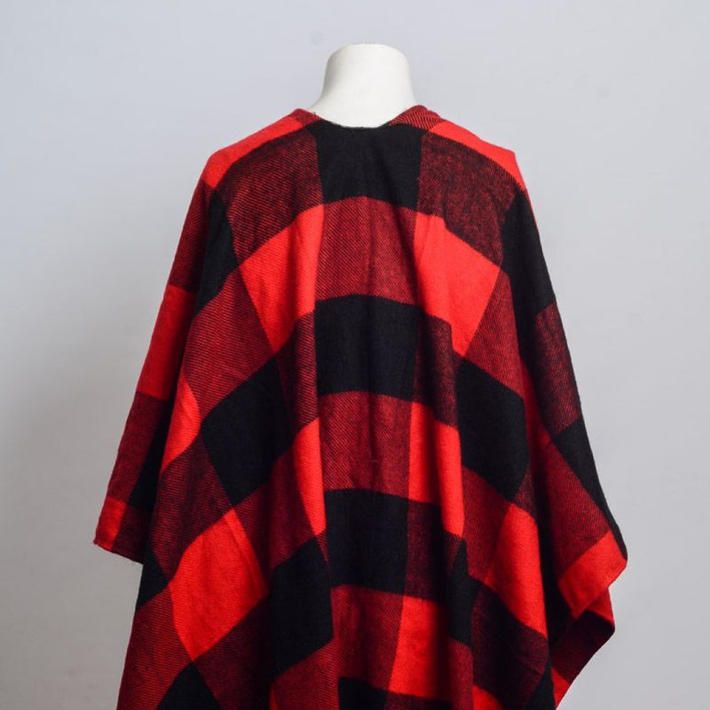 Buffalo Check Tassel Poncho