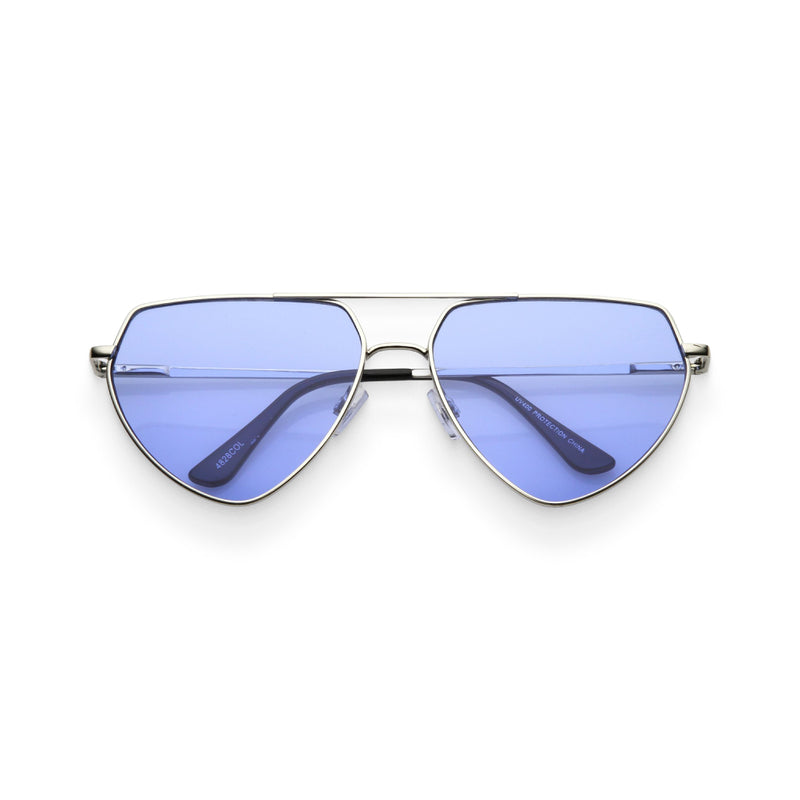 Silver & Blue Retro Flat-Top Triangle Sunglasses