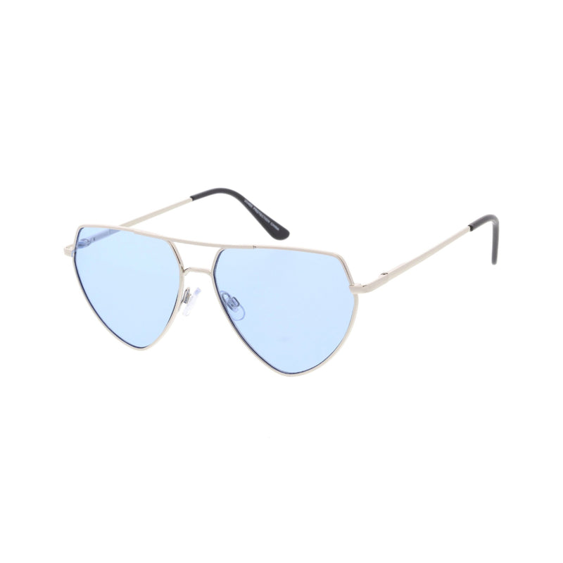 Silver & Blue Retro Flat-Top Triangle Sunglasses