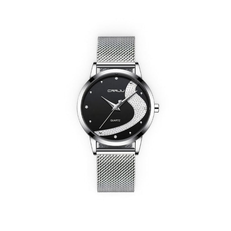 Silver & Black Women’s Diamond Quartz Watch