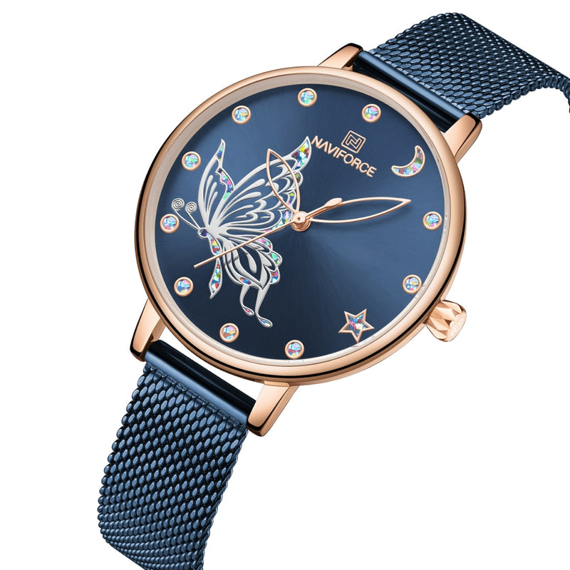 Blue Butterfly Steel Watch For Women