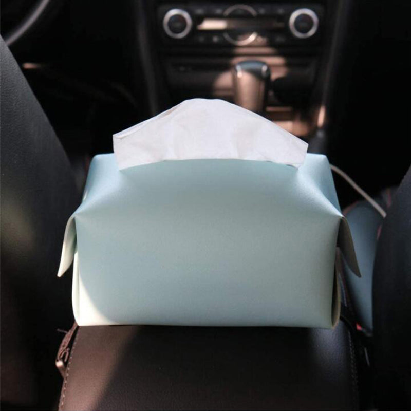 Blue Polyurethane Leather Tissue Box Cover