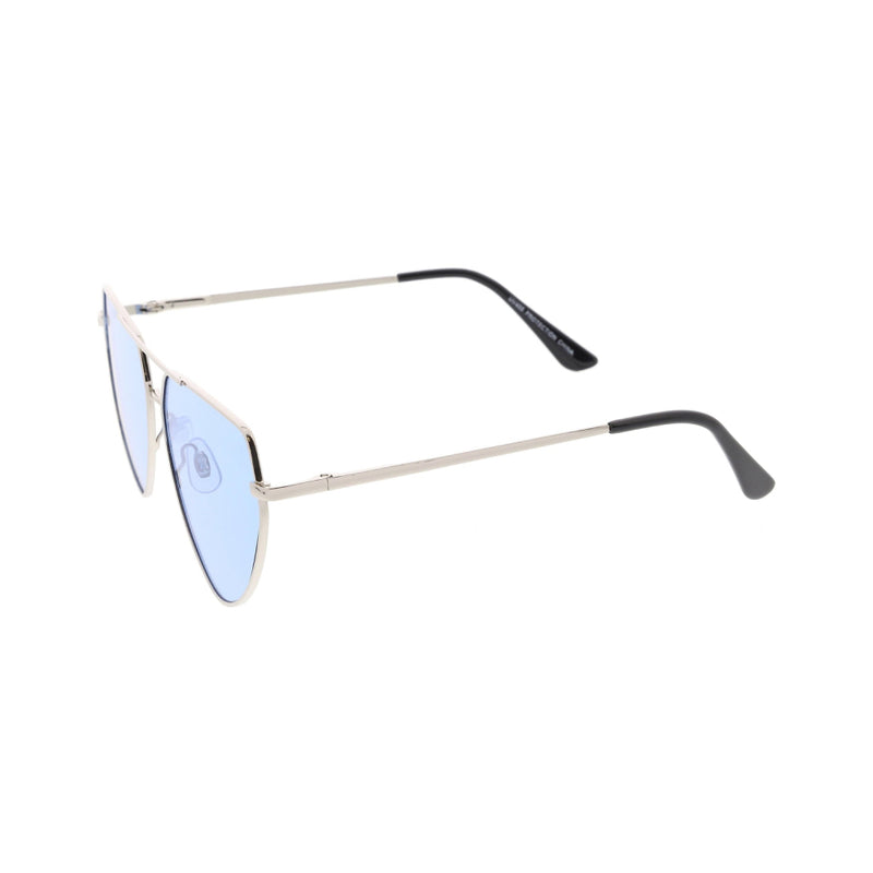 Silver & Blue Retro Flat-Top Triangle Sunglasses